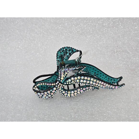Rhinestone Bow Hair Claw Clip With Teal Accents - Picture 1 of 3